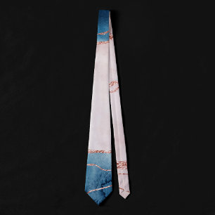 Mystic Elegance   Teal Blue and Rose Gold Agate Tie