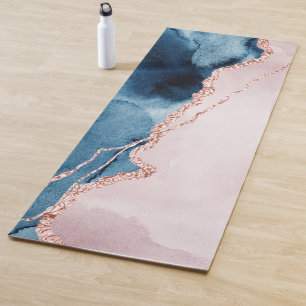 Mystic Elegance   Teal Blue and Rose Gold Agate Yoga Mat