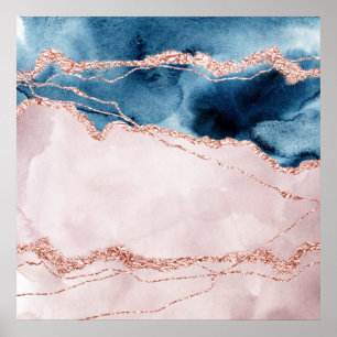 Mystic Elegance   Teal Blue Blush Pink Agate Poster