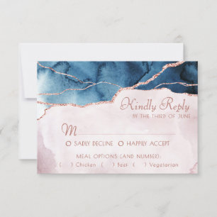 Mystic Elegance Teal Blue Pink Agate Entree RSVP Card
