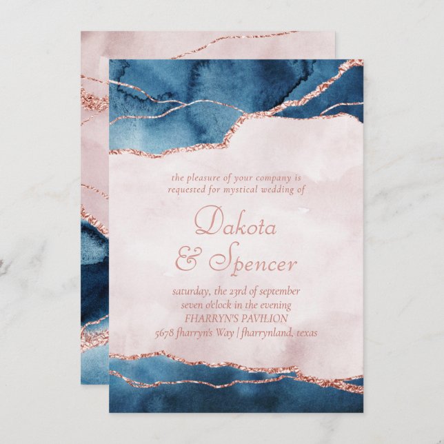 Mystic Elegance | Teal Blue Pink Stone Wedding Invitation (Front/Back)
