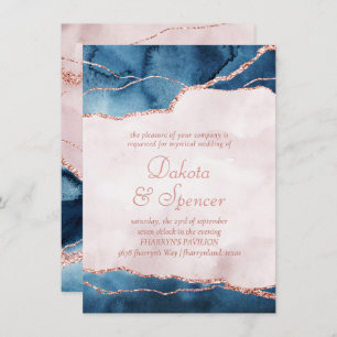 Mystic Elegance Teal Blue Pink Stone Wedding Invitation