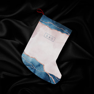 Mystic Elegance Teal Blush Pink Agate Monogram Small Christmas Stocking