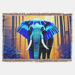 Mystic Elephant: Sunset Forest Journey Throw Blanket