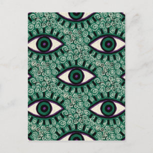 "Mystic Emerald Eyes" - Psychedelic Swirl Seamless Invitation Postcard