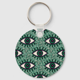 "Mystic Emerald Eyes" - Psychedelic Swirl Seamless Key Ring