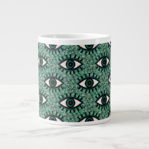 "Mystic Emerald Eyes" - Psychedelic Swirl Seamless Large Coffee Mug