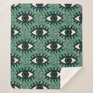 "Mystic Emerald Eyes" - Psychedelic Swirl Seamless Sherpa Blanket