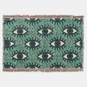 "Mystic Emerald Eyes" - Psychedelic Swirl Seamless Throw Blanket
