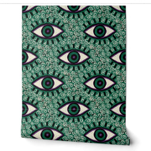 "Mystic Emerald Eyes" - Psychedelic Swirl Seamless Wallpaper