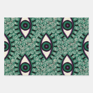 "Mystic Emerald Eyes" - Psychedelic Swirl Seamless Wrapping Paper Sheet