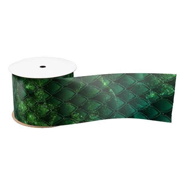 Mystic Emerald Fantasy Green Dragon Scale Pattern Satin Ribbon (Spool)
