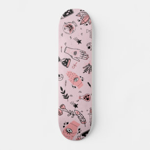 Mystic Esoteric Pink Evil Eye Hand Potion Stars Skateboard