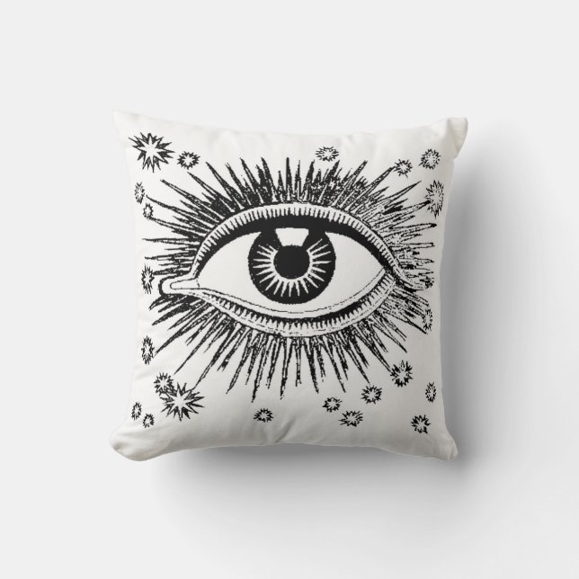 Mystic Eye / Baroque Ornate Design Black on White Cushion (Front)