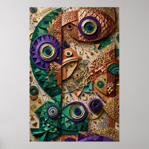 Mystic Eye Fish Swarm Relief - 3D Emerald Poster