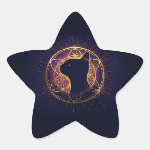 Mystic Feline Within the Sacred Circle Star Sticker