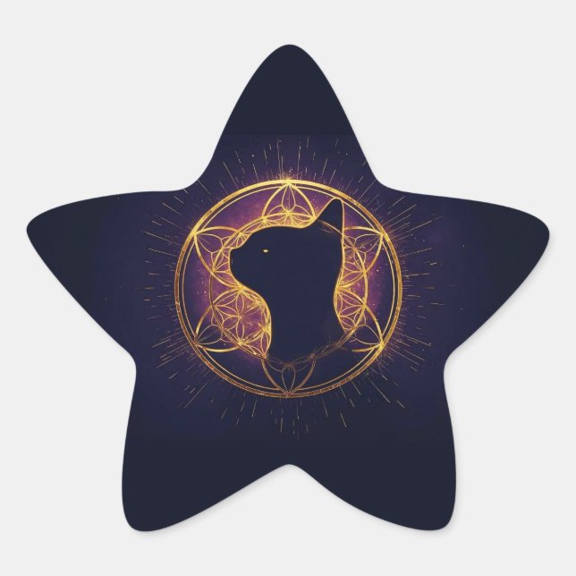 Mystic Feline Within the Sacred Circle Star Sticker (Front)