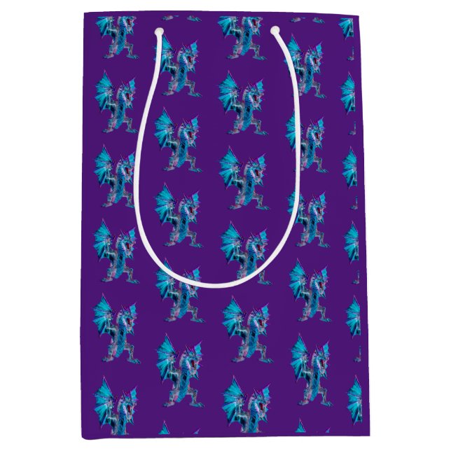 Mystic Fire Breathing Dragon Fantasy Art Purple Medium Gift Bag (Front)