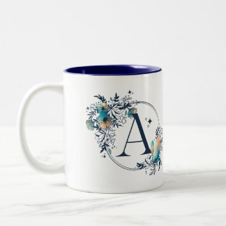 Mystic Floral Monogram Initial - Letter A Two-Tone Coffee Mug