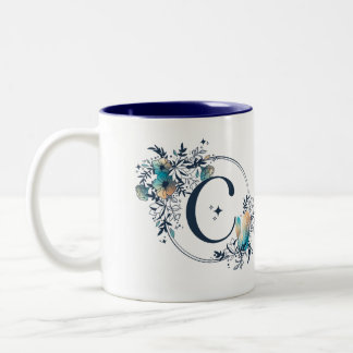 Mystic Floral Monogram Initial - Letter C Two-Tone Coffee Mug