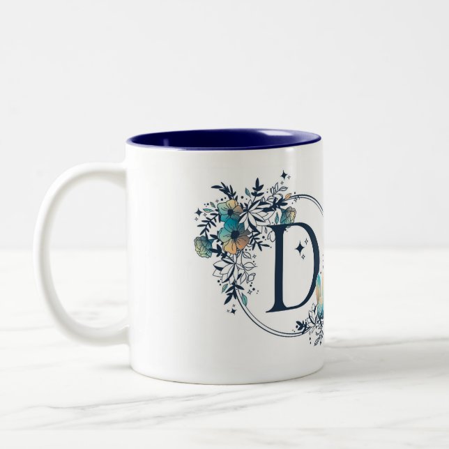 Mystic Floral Monogram Initial - Letter D Two-Tone Coffee Mug (Left)