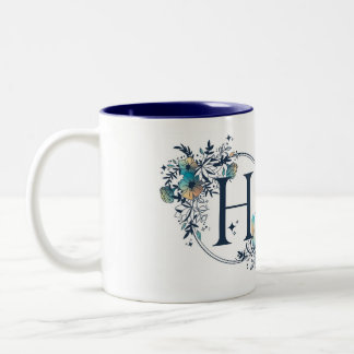 Mystic Floral Monogram Initial - Letter H Two-Tone Coffee Mug