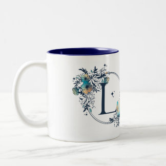 Mystic Floral Monogram Initial - Letter L Two-Tone Coffee Mug