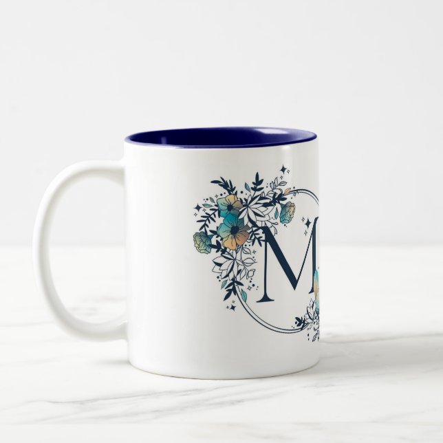 Mystic Floral Monogram Initial - Letter M Two-Tone Coffee Mug (Left)