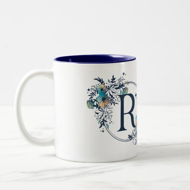 Mystic Floral Monogram Initial - Letter R Two-Tone Coffee Mug (Left)