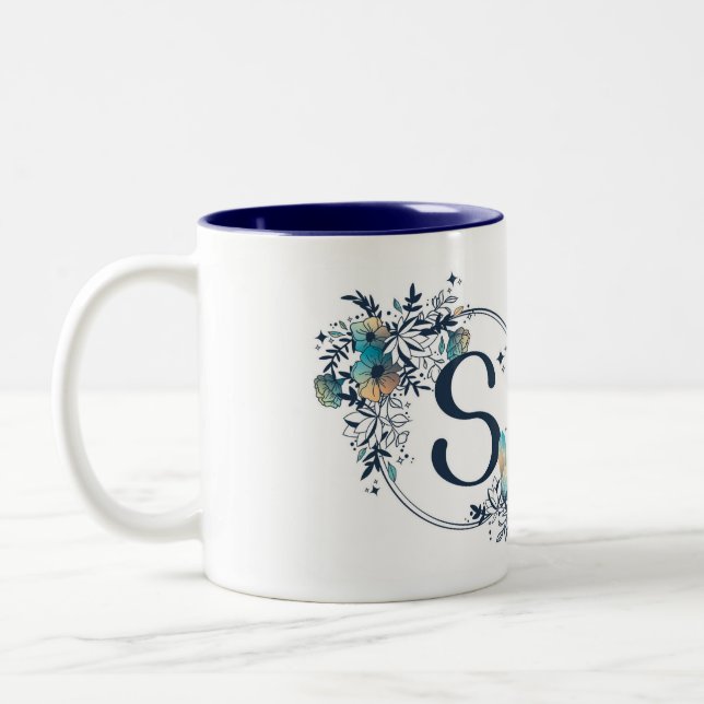 Mystic Floral Monogram Initial - Letter S Two-Tone Coffee Mug (Left)