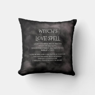 Mystic Fog Black Witch's Love Spell Throw Pillow