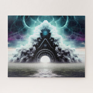 Mystic foggy bridge mouth of river creepy castle jigsaw puzzle