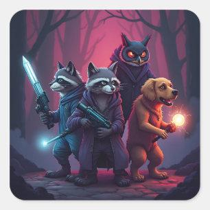 Mystic Forest Animal Warrior Art Square Sticker