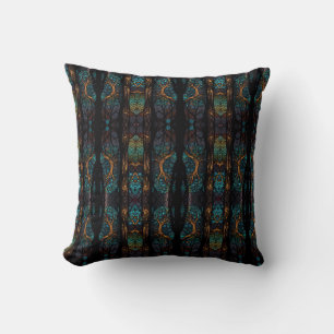 Mystic Forest Mosaic Blue & Black pattern Cushion 