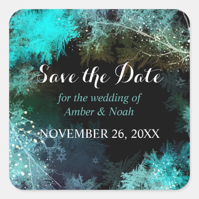 Mystic Forest Wedding Save the Date Square Sticker (Front)