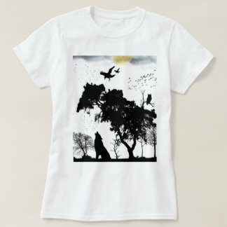 mystic forest wildlife silhouette retro sunset T-Shirt