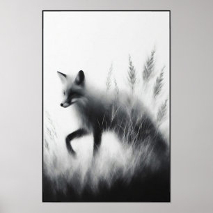 Mystic Fox In Moonlit Grass Poster