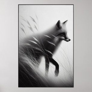 Mystic Fox In Moonlit Grass Poster