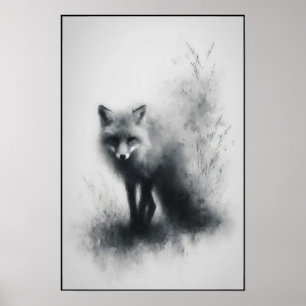 Mystic Fox In Moonlit Grass Poster