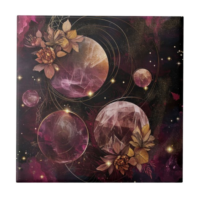 Mystic Galaxy Crystal Planet Purple Space Ceramic Tile (Front)