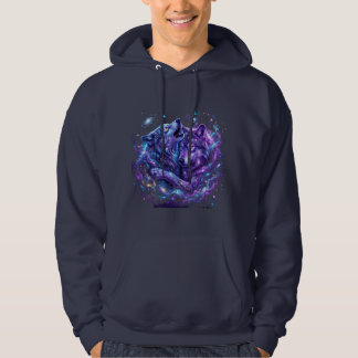 Mystic Galaxy Wolf Hoodie – Blue Cosmic Wolf Art P