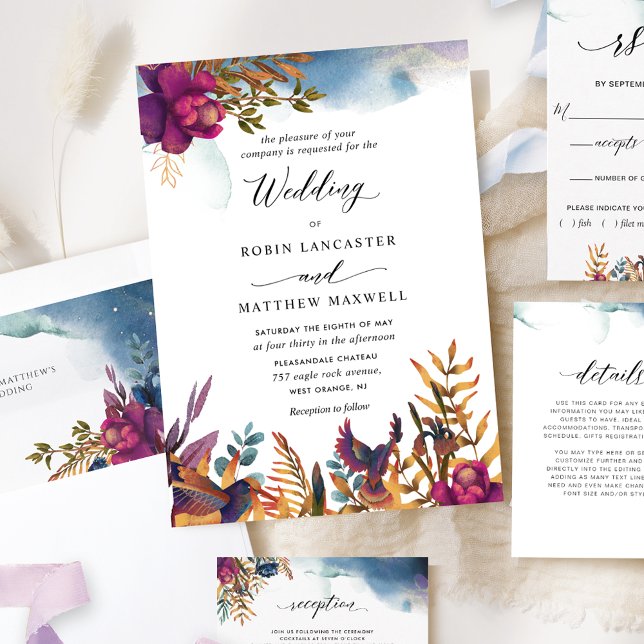 Mystic Garden Purples and Blues Jewel Tone Wedding Invitation (Creator Uploaded)