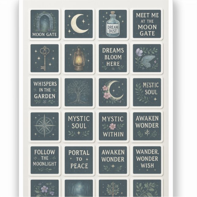 Mystic Garden Sticker Sheet – Moonlit Florals (Front)