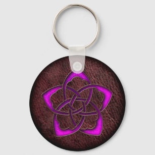 Mystic glow purple celtic flower on leather key ring