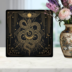 Mystic Gold Snaket Sun Celestial Astrology Art Ceramic Tile