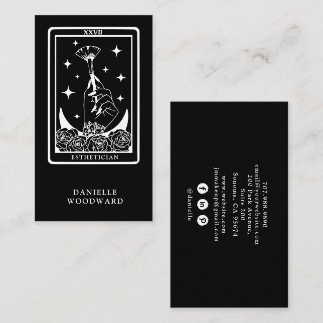 Mystic Gold Tarot Esthetician Black White Branding Business Card (Front/Back)