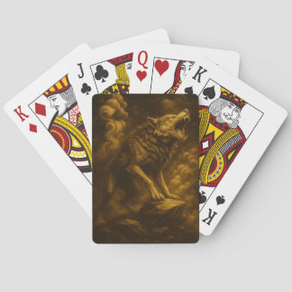 Mystic Golden Wolf - Black and Gold Animal Art Playing Cards