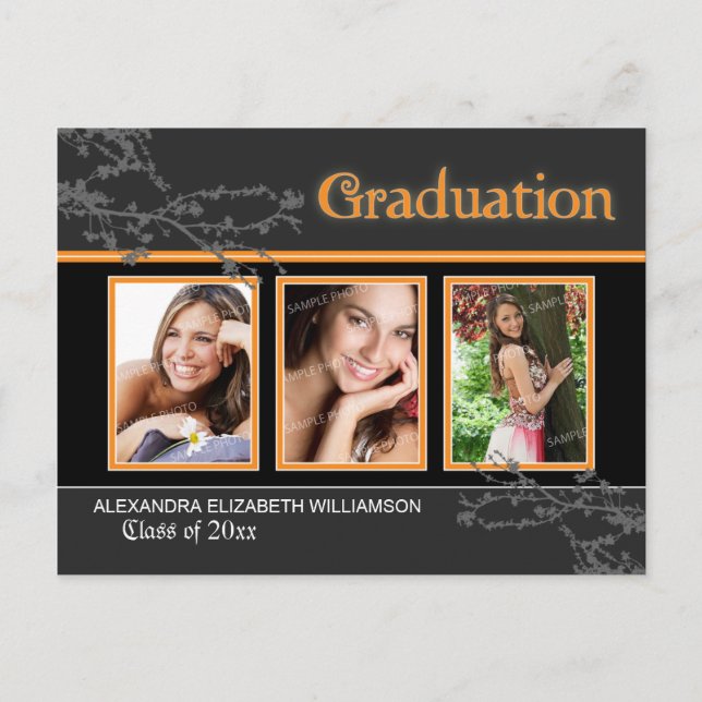 Mystic Goth Orange Graduation Announcement Postcar (Front)