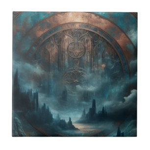 Mystic Gothic Steampunk Art - Blue Copper Patina Ceramic Tile