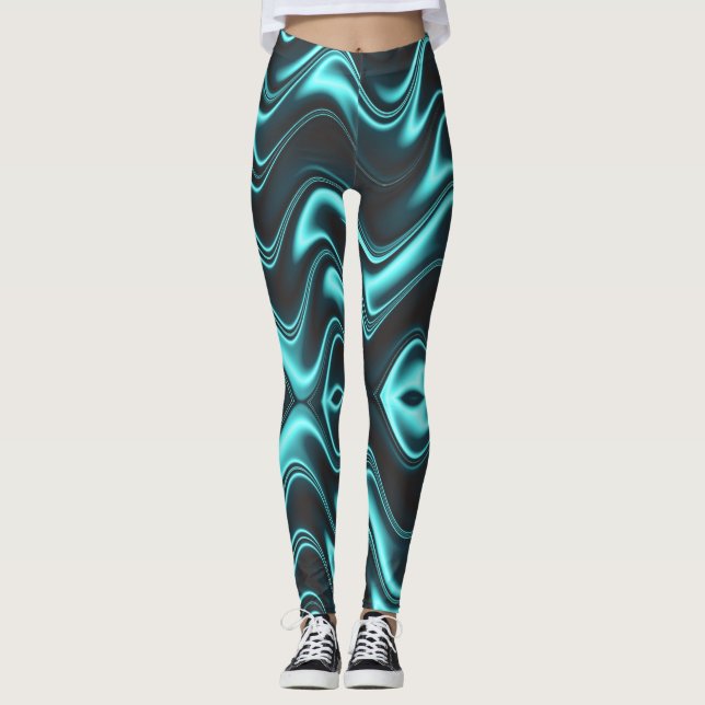 mystic green blue and black shades of wave  leggings (Front)